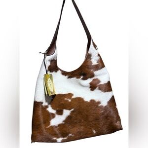 NWT New Cavalcanti Made Italy Cow Animal Hide & Leather Hobo Brooklyn Bag Viral